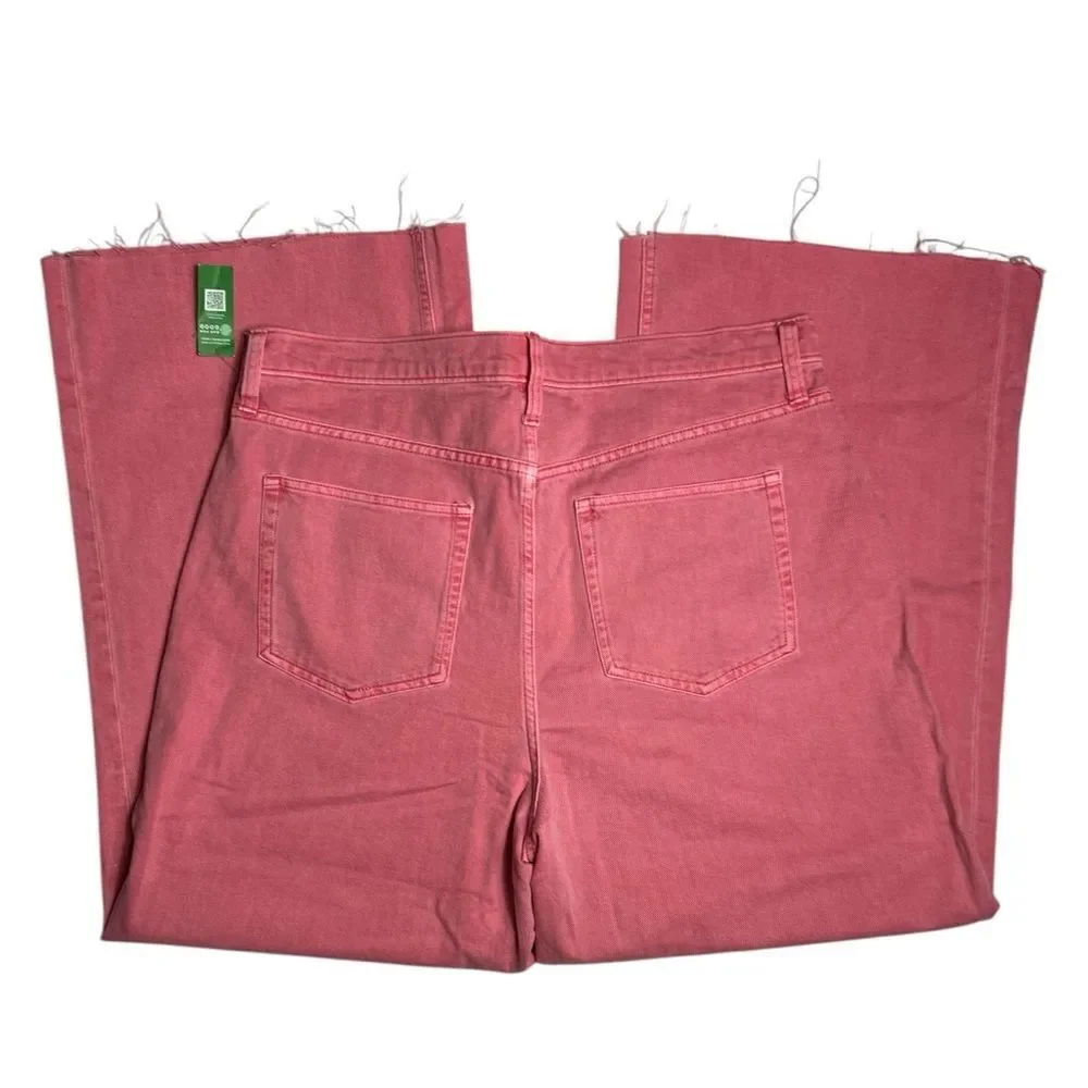 Gap Denim Women’s High Rise Wide Leg Raw Hem Jeans Pink Size 18 34 NWT - Picture 9 of 11